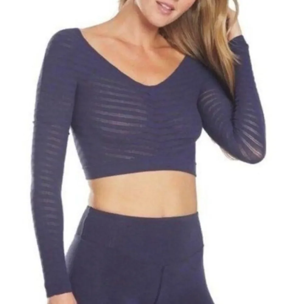 NWT Free People FP Movement Gone Adrift Long Sleeve Cropped Top in Eclipse Blue